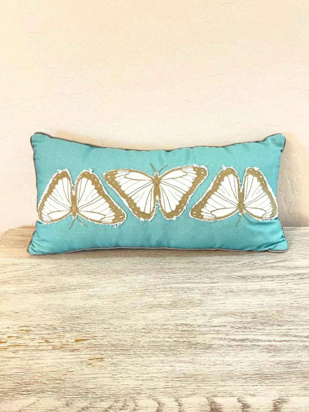 Butterfly Pillow Rectangle Throw Accent Aqua Turquoise Blue White